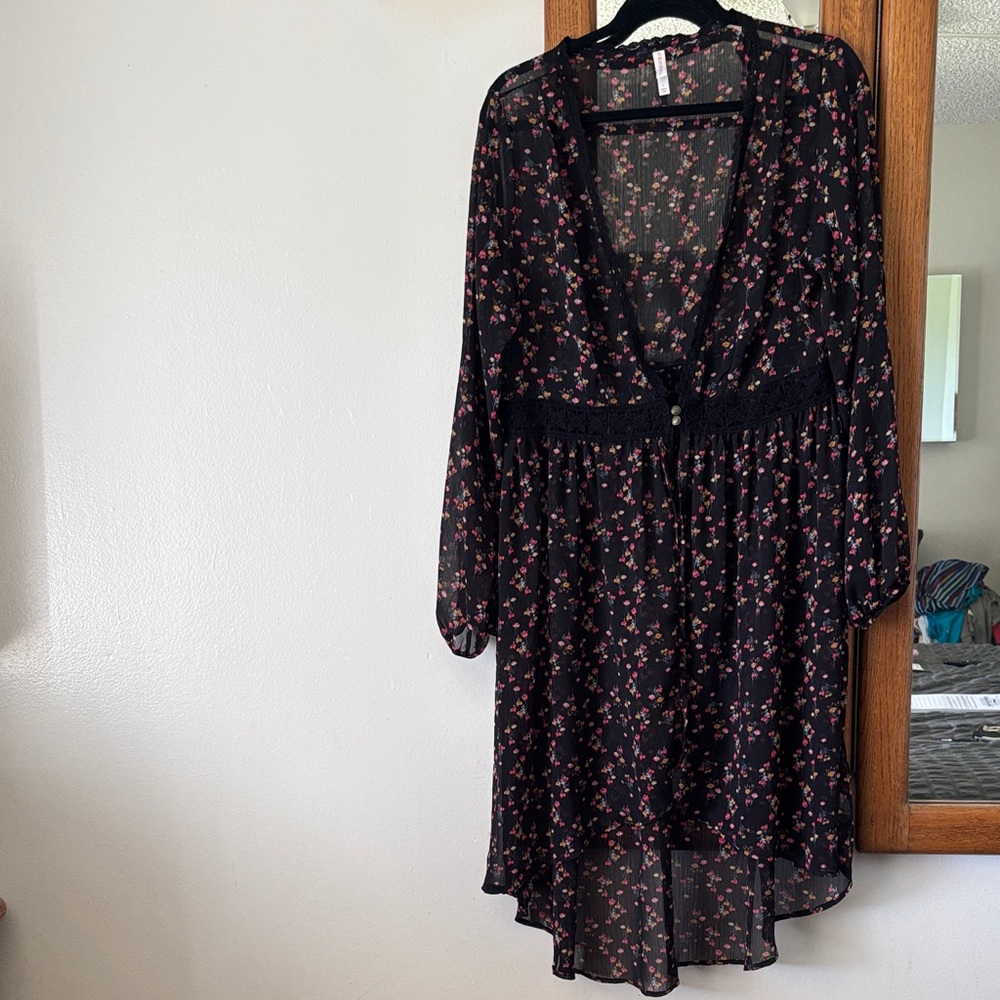 Xhilaration Sheer Floral Chiffon Kimono Duster High Low Romantic Boho L
